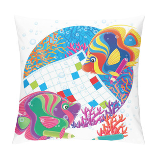 Personality  Two Colorful Angelfish Working On A Word Puzzle Pillow Covers