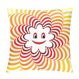 Personality  Cartoon Smiling Sun. Colorful Striped Twisting Background Pillow Covers