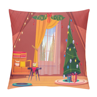 Personality  Living Room With Christmas Tree On House Attic Pillow Covers