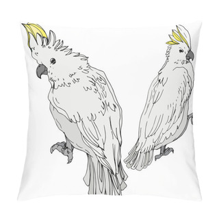 Personality  Vector Sky Bird Cockatoo In A Wildlife. Black And White Engraved Ink Art. Isolated Parrot Illustration Element. Pillow Covers