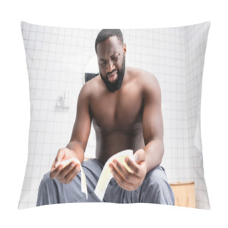 Personality  Confused Afro-american Man Trying Wax Strips Pillow Covers
