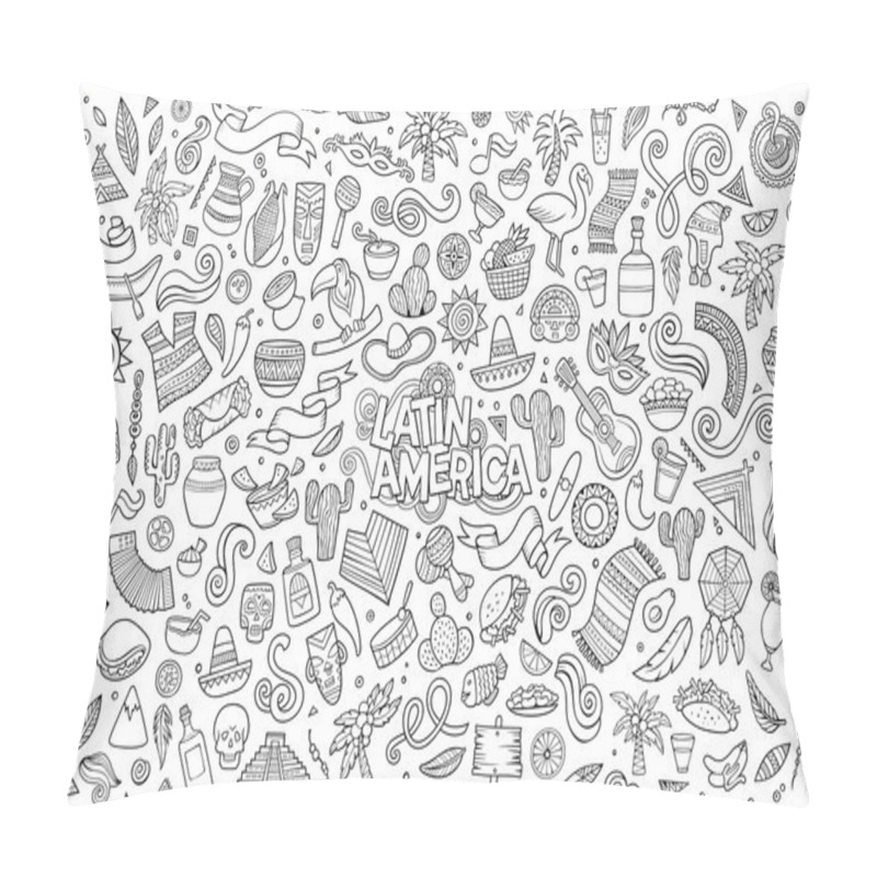Personality  Sketchy vector hand drawn Doodle Latin American objects pillow covers