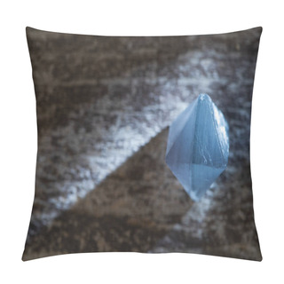 Personality  Close Up View Of Blue Magic Crystal On Wooden Surface With Light Pillow Covers