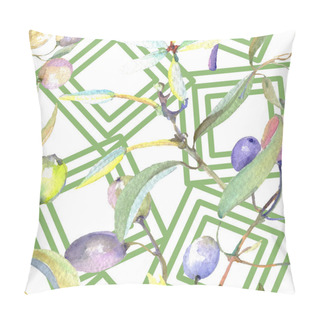 Personality  Olive Branches With Green Fruit And Leaves. Watercolor Background Illustration Set. Seamless Background Pattern.  Pillow Covers