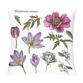 Personality  Flowers Set Of Watercolor Flowes And Leaves In Sketch Style Pillow Covers