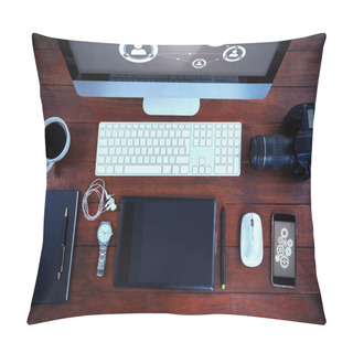 Personality  Overhead View Of Office Desk Pillow Covers