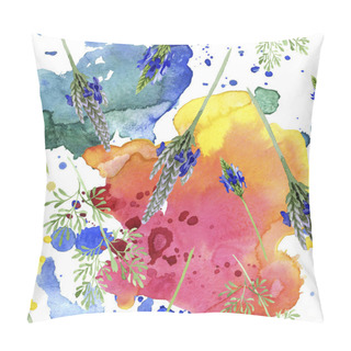 Personality  Blue Violet Lavender Flower. Wild Spring Leaf Wildflower Isolated. Watercolor Illustration Set. Watercolour Drawing Fashion Aquarelle. Seamless Background Pattern. Fabric Wallpaper Print Texture. Pillow Covers