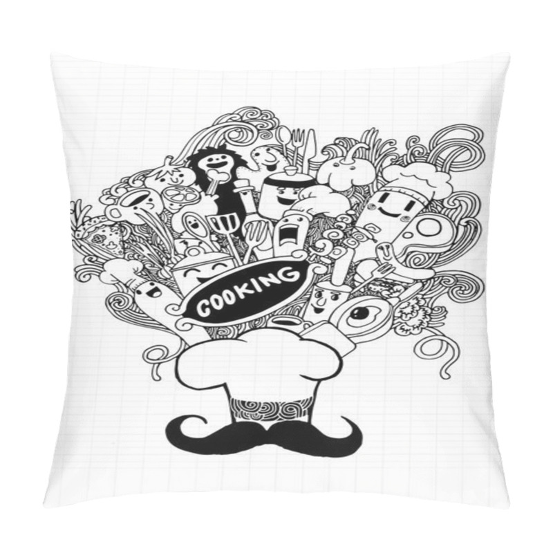 Personality  Hand drawn Cooking doodle set pillow covers
