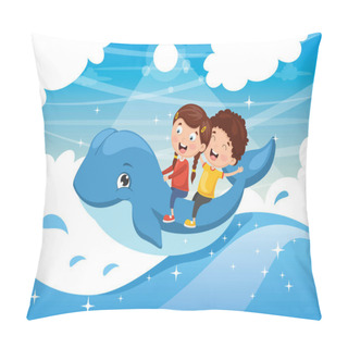 Personality  Vector Illustration Of Kids Riding Whale Pillow Covers