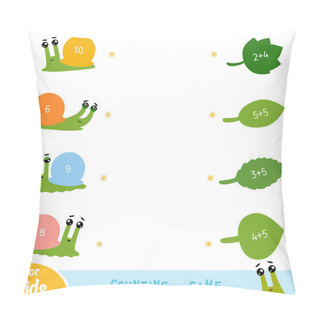 Personality  Counting Game For Preschool Children. Educational A Mathematical Game. Addition Worksheets. Snails And Leaves Pillow Covers
