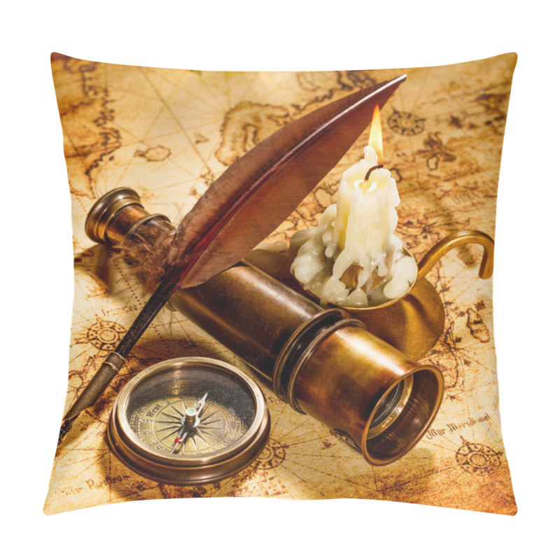 Personality  Vintage still life. Vintage items on ancient map. pillow covers