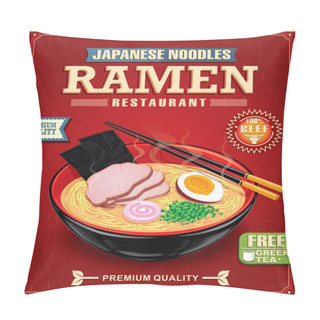 Personality  Vintage Ramen Noodles Poster Design With Noodle And Hot Soup Pillow Covers