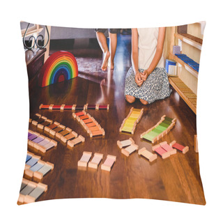 Personality  Children Playing With Wooden Rainbow Waldorf Montessori Pillow Covers