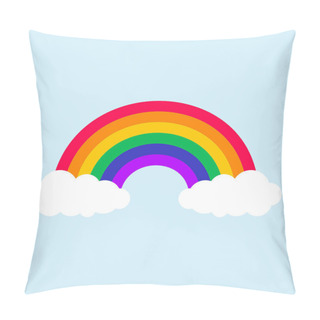 Personality  Color Rainbow With Clouds In The Blue Sky. Vector Illustration Pillow Covers