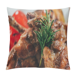 Personality  Close-up View Of Delicious Roasted Chicken With Rosemary And Grilled Vegetables  Pillow Covers
