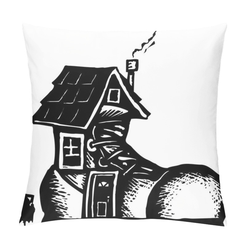 Personality  Woodcut Illustration of Old Woman and the Shoe pillow covers