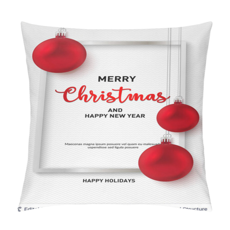 Personality  Red Christmas Balls And Frame On Light Background. Pillow Covers