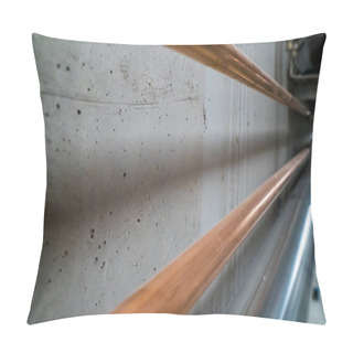Personality  Long New Shiny Copper Pipes Leading Along A Concrete Cellar Wall Pillow Covers