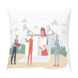 Personality  Flat Cartoon Industrial Workers Characters At Oil Production Work,vector Illustration Concept Pillow Covers
