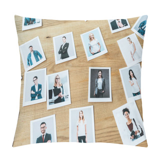 Personality  Photos With Men And Women Employees On Wooden Table   Pillow Covers