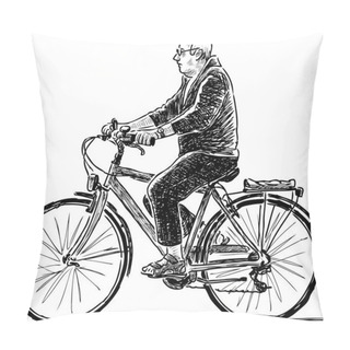 Personality  Sketch Of An Elderly Man Riding A Bike Pillow Covers