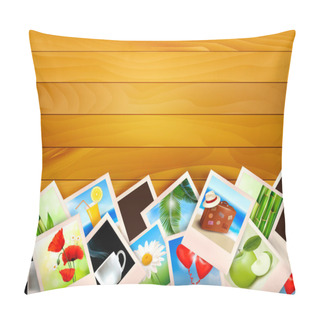 Personality  Colorful Photos On Wooden Background. Vector Illustration. Pillow Covers