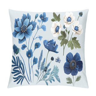 Personality  Blue Flowers Illustration. Vector Desing. Pillow Covers