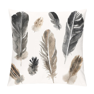 Personality  Watercolor Feathers Set On White Background Pillow Covers