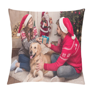 Personality  Couple In Santa Hats With Dog Pillow Covers