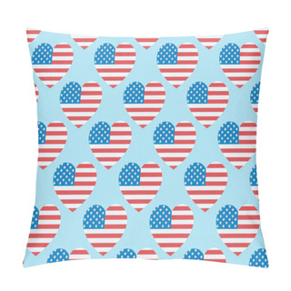 Personality  Seamless Background Pattern With Hearts Made Of American Flags On Blue  Pillow Covers