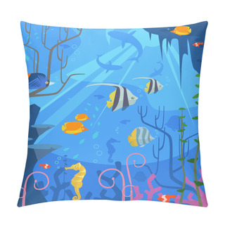 Personality  Underwater. Vector Flat Cartoon Illustration Pillow Covers