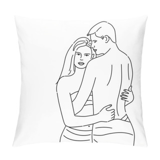 Personality  Hand Drawn Cartoon Romantic Couple, Coloring Book Page Pillow Covers