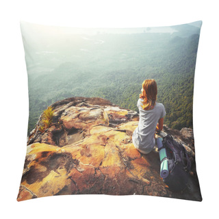 Personality  Young Woman Sitting On A Rock Pillow Covers