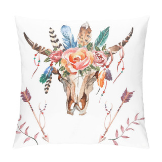 Personality  Watercolor Boho Chic Image Flowers, Feathers, Animal Elements Pillow Covers