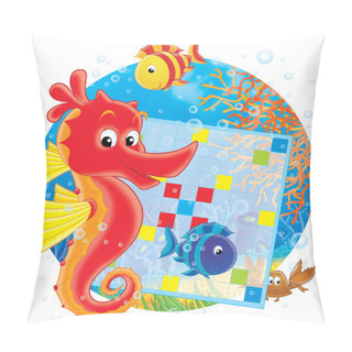 Personality  Seahorse With Two Fish And A Crab On A Reef Pillow Covers