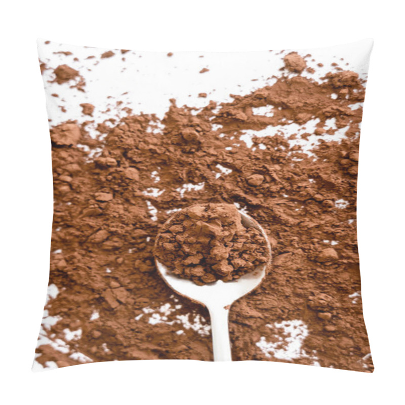 Personality  Top View Of Natural Cocoa Powder On Spoon On White Background  Pillow Covers