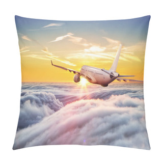 Personality  Big Commercial Airplane Flying Above Clouds In Sunset Pillow Covers