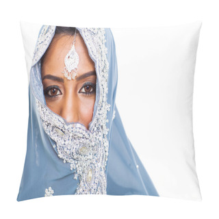 Personality  Indian Woman In Sari Covering Face With Veil Pillow Covers