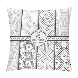 Personality  Seamless Vector Patterns Set. Abstract Monochrome Texture With Regular Repetition Of Angular Shapes, Rhombus, Line. Lattice Graphic Design. Pillow Covers