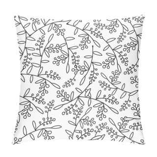 Personality  Nature Illustration. Natural Materials. Forest , Leaves, Branches. Black And White Seamless Pattern. Pillow Covers