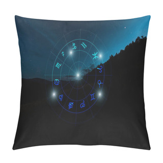 Personality  Dark Landscape With Night Starry Sky And Zodiac Signs Illustration Pillow Covers
