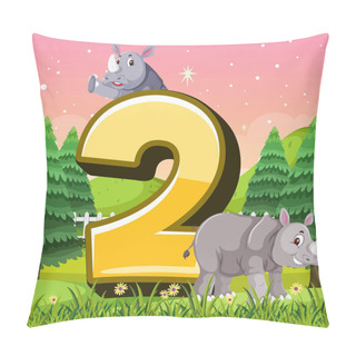 Personality  Two Rhinoceros Attached To Number Two Illustration Pillow Covers