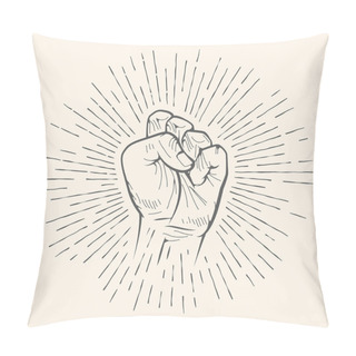 Personality  Vector Fist Gesture. Rough Chuckle Sign Hand Drawn Sketch. Pillow Covers