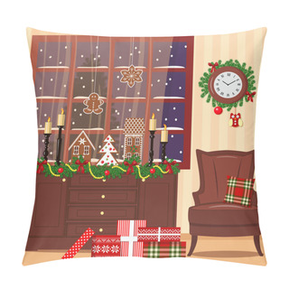 Personality  Christmas Decorated Room With Armchair, Window, Toys, Gifts Pillow Covers