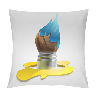 Personality  Brush In The Blue Paint. Vector Illustration. Pillow Covers