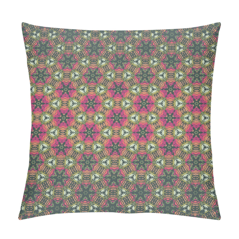 Personality  Bohemian style caleidoscope ombre seamless vector pattern in green, pink and orange color. Texture for web, print, fabric, textile, card background, wrapping paper or wallpaper. pillow covers