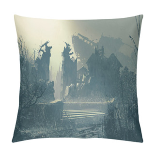 Personality  Abandoned City In Heavy Rain Pillow Covers