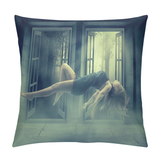 Personality  Levitation Portrait Young Woman In Her House Pillow Covers