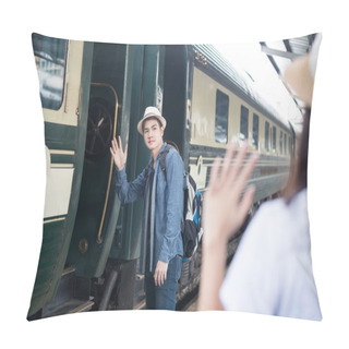 Personality  Handsome Young Asian Man Say Goodbye To Girlfriend At Train Stat Pillow Covers