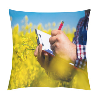 Personality  Farmer Inspect Quality Of Canola Field Pillow Covers